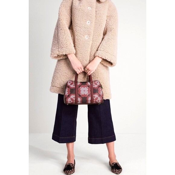 New Kate Spade Spade Flower Monogram Coated Canvas Satchel Garnet Rose - Picture 5 of 6